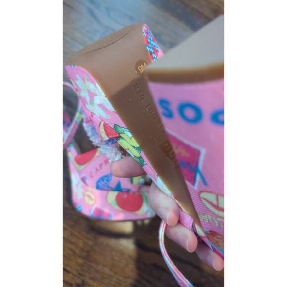 NWOB Gianni Bini Pink Linen Tobias Cabpri Platform Heels Sandals